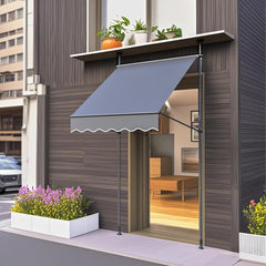 Klemluifel met handslinger, 150 cm, bereid, handmatig in hoogte verstelbaar, balkonluifel zonder boren, uv-bescherming, zonwering, waterdicht, voor buiten, terras, balkon, tuin, antraciet