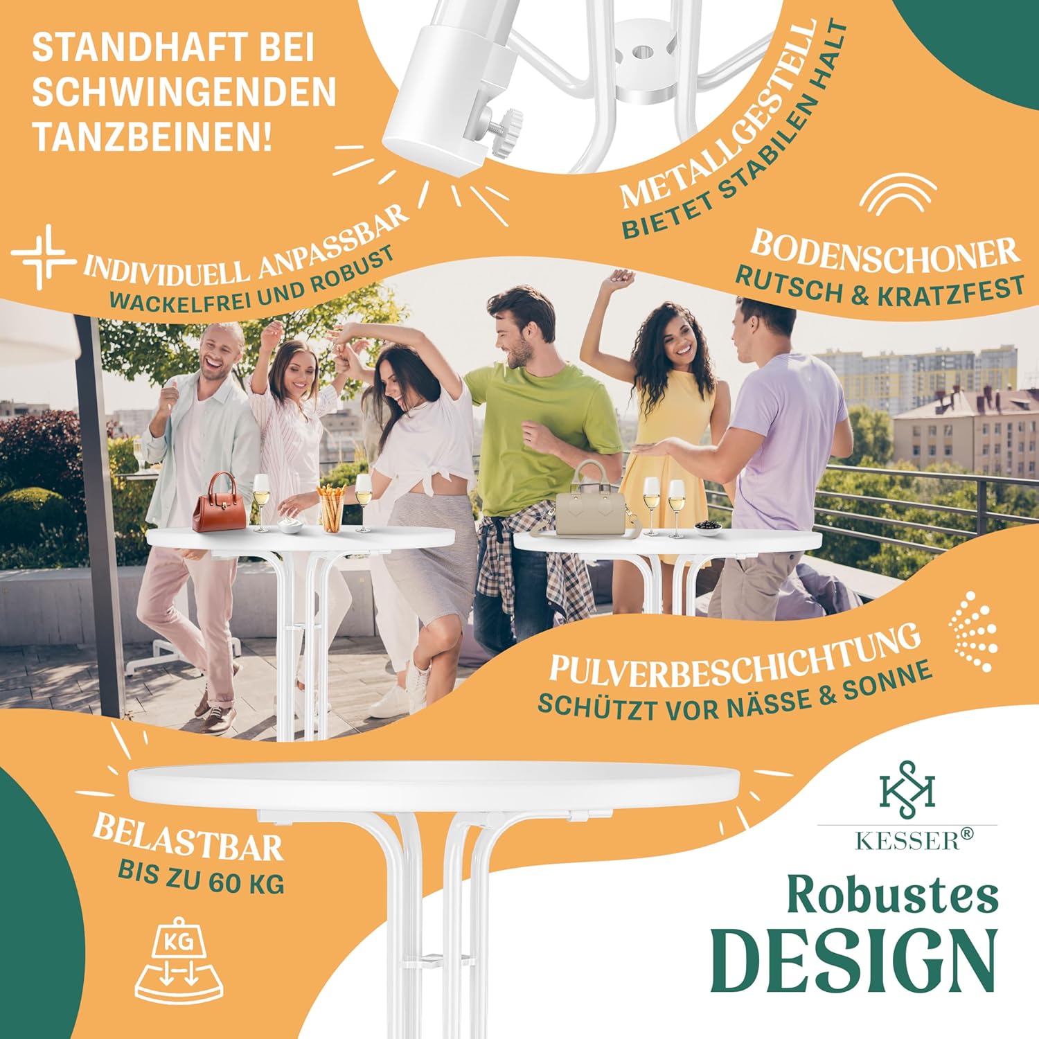 KESSER® Gastro statafel, inklapbaar, bistrotafel, gepoedercoate roestvrijstalen plaat, in hoogte verstelbare poten, feesttafel, diameter 70 cm, binnen en buiten, ontvangsttafel inclusief hoes,