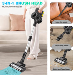 Snoerloze stofzuiger met 1 x 3,0Ah accu's, 15000Pa zuigkracht, roterende vloerborstel met LED-lamp, verwijderbare 21V accu, tot 65 minuten looptijd •