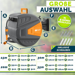 tillvex Slanghaspel water met wandhouder + draaggreep, slanghaspel met handdouche en tuinslang, 180 graden draaibaar, wandslangbox met automatisch oprolmechanisme (antraciet/oranje, 20 m)