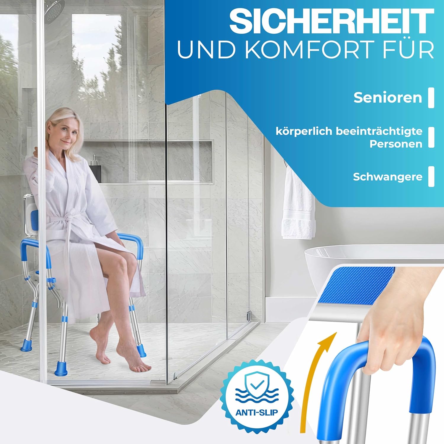 KESSER® Douchekruk - Douchestoel - Verstelbaar - Antislip - Blauw