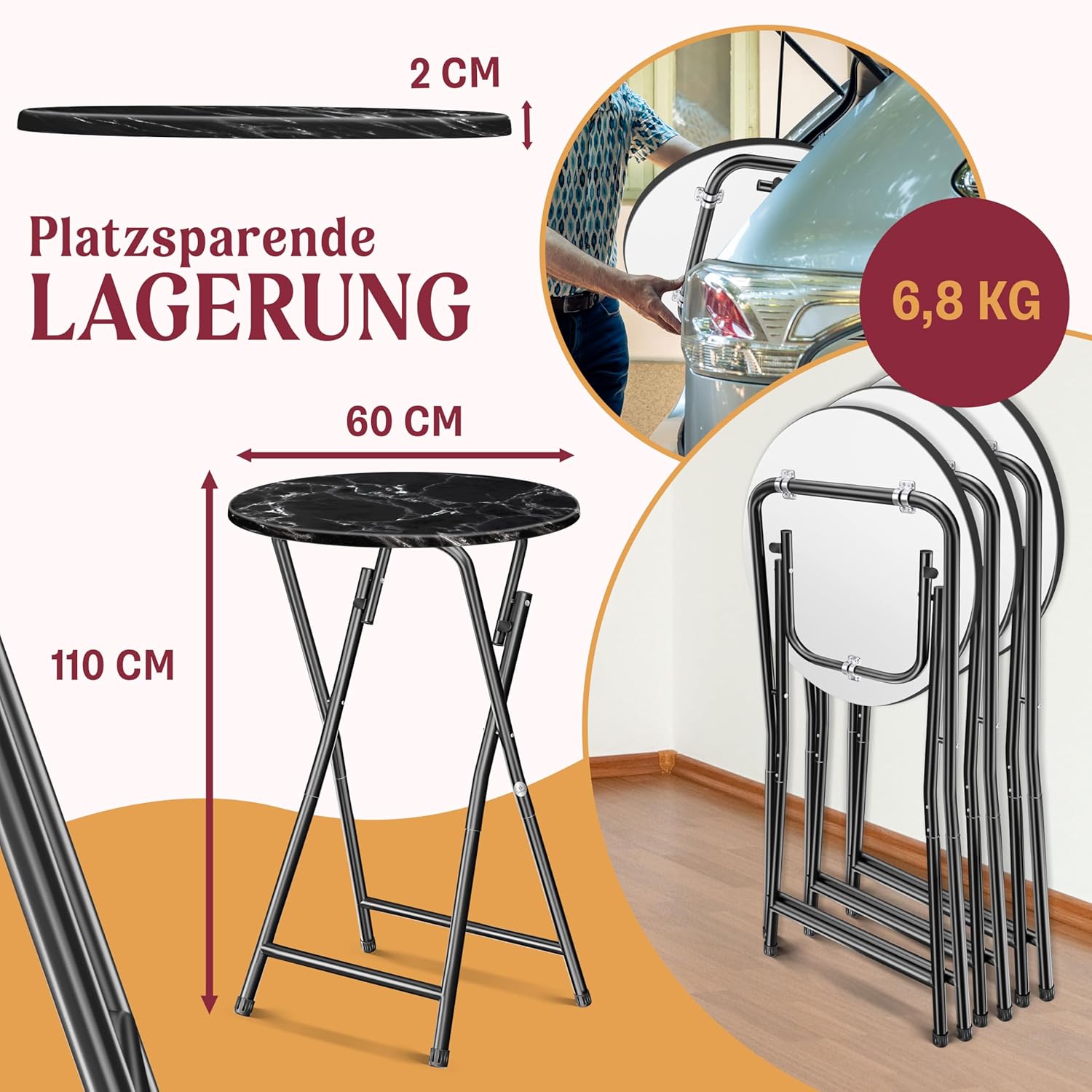 KESSER® Bartafel - Bistrotafel - Klaptafel - 110cm - Zwart