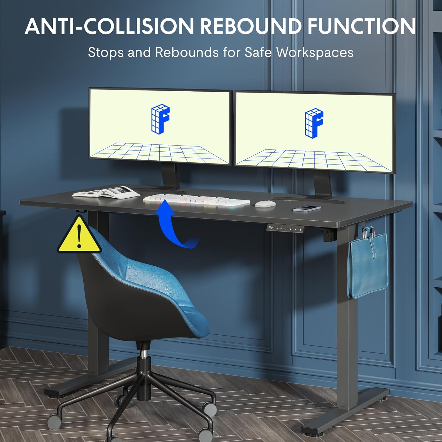FLEXISPOT ONE PIECE elektrisch sta-bureau, in hoogte verstelbaar, sta-bureau, zit-sta bureau, verstelbaar bureau, sta-bureau voor thuiskantoor (100 x 60 cm, wit frame + esdoornbureaublad)