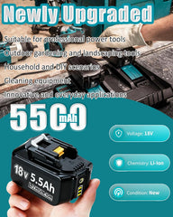 Accu geschikt voor Makita - 2 x 18V Accu - 5.5Ah - BL1860B - BL1850B - BL1840 - BL1845 - BL1850 - BL1830 - BL1835 - BL1845 - BL1890 - BL1415 - BL1430 - BL1440 - BL1835