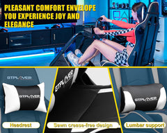 GTPLAYER Racing Simulator Cockpit met Stoel, Sim Racing Cockpit Multifunctionele Verstelbare Gaming Stuurwielstandaard voor G25 G27 G29 G920 G923 T300 PS5 PS4 Xbox, Zonder Stuurwiel, Schakelpook & Pedalen, Zwart/Wit
