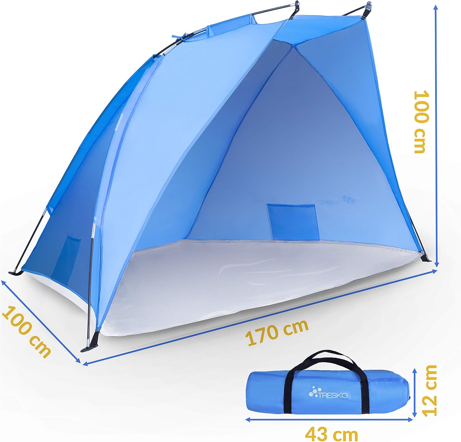 TRESKO® strandscherm incl. draagtas | strandtent met uv-bescherming 50+ | kleine verpakking | waterdicht en ademend