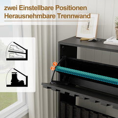 UEV Schoenenkast met 4 kleppen, hout, smalle schoenenkast, schoenenkast met kantelbeveiliging, schoenenrek, hal, verstelbare scheidingswanden voor verschillende soorten schoenen, zwart, 102x24x86,5cm •