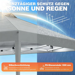 Huracan Paviljoen, 3 x 3 m, met zijwanden, pop-up vouwpaviljoen met zandzakken, stabiel, in hoogte verstelbaar, tuintent, uv-bescherming, tuinpaviljoen, partytent voor terras, strand, camping, markt