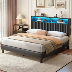 Bedframe met lattenbodem - 140x200 cm - Metaal - Grijs - Rolanstar