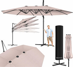 KESSER® LED Parasol - 4,6mx2,7m - Zweefparasol - Draaibaar - Taupe •