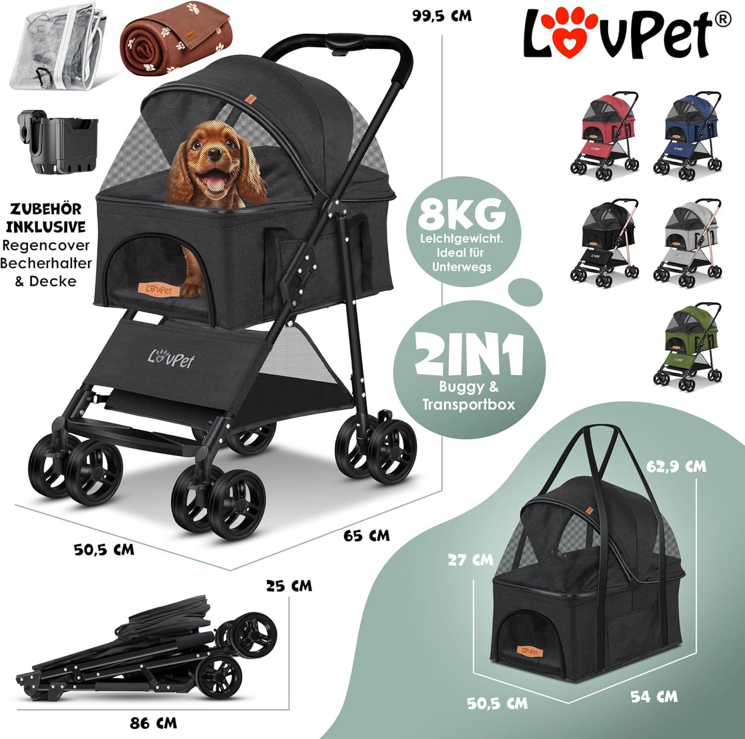 LOVPET® Hondenbuggy 2in1 Huisdieren - Wandelwagen - Zwart