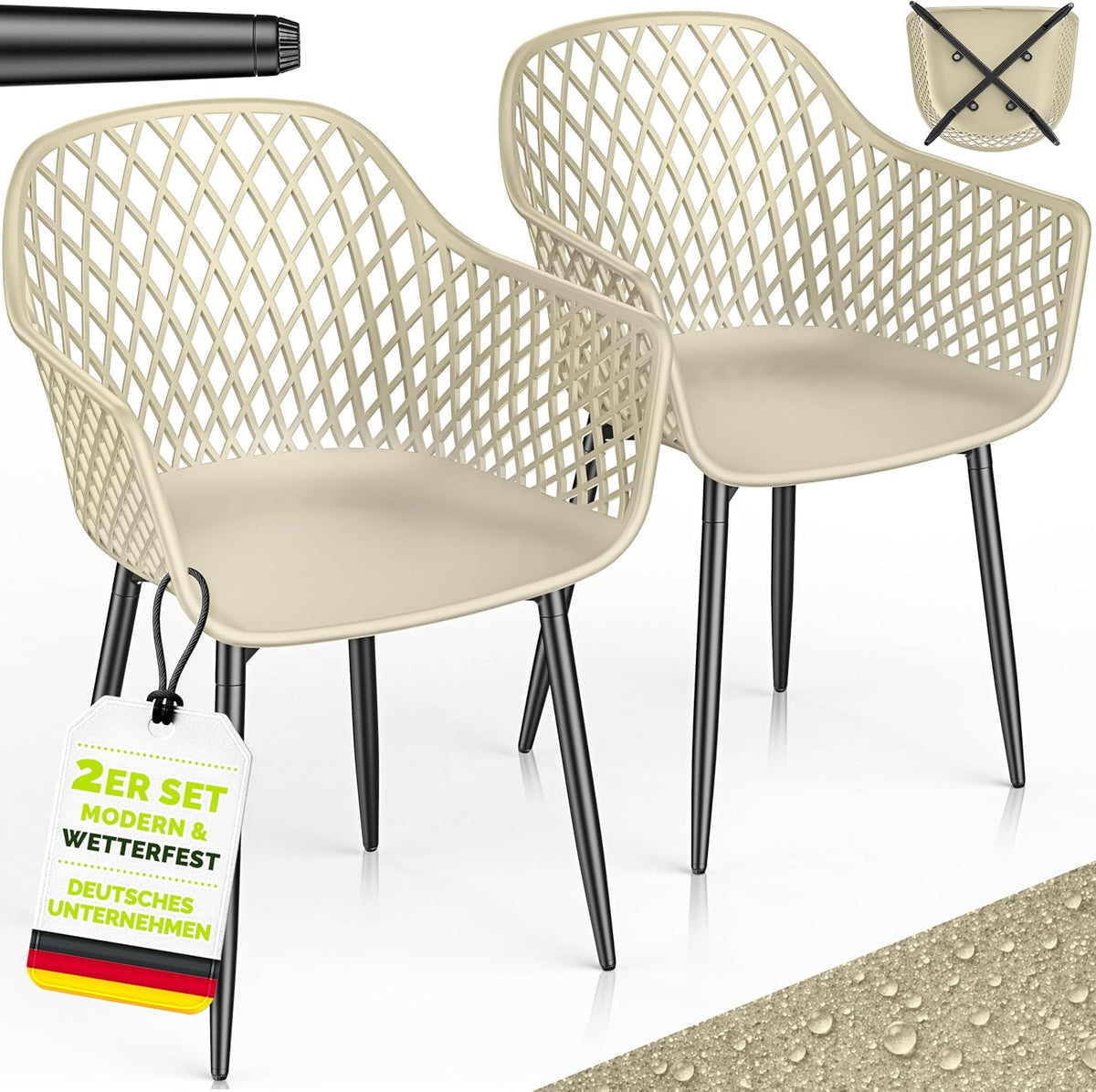 tillvex® Tuinstoelen, set van 2, weerbestendig, met armleuning, outdoorstoelen tot 120 kg belastbaar, uv-bestendig, terrasstoel, tuinmeubelen, terras, balkon, outdoor, tuin