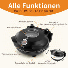 Elektrische Pizzaoven - Keramische steen - 420°C - 1200W - Zwart