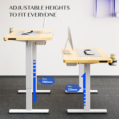 FLEXISPOT Lite Elektrisch Zit/Sta-Bureau - In Hoogte Verstelbaar Sta-Bureau met Bekerhouder en Haken, Toetsenbordpaneel met Geheugenfuncties 110 x 60 cm (Wit Frame + Esdoorn Blad)