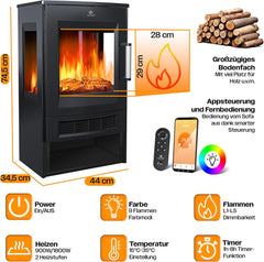 KESSER® Elektrische open haard met verwarming, panorama-kijkvenster, ventilatorkachel, 9 led-vlameffect, kleurmodi, afstandsbediening, wifi-app, 900/1800 W, elektrisch haardvuur, met thermostaat,