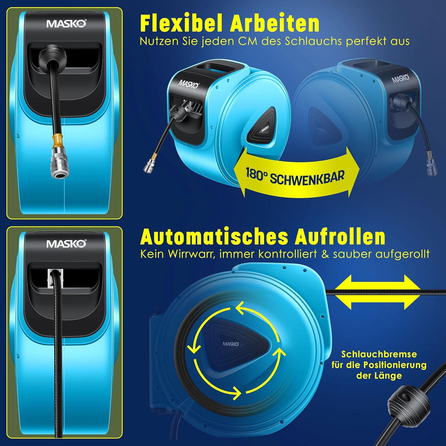 Automatische Luchtslanghaspel - Luchthaspel - 30 meter - Blauw
