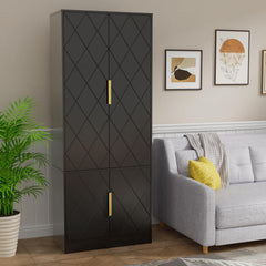 UEV Hoge kast met 4 deuren, keukenkast, badkamerkast, multifunctionele kast, archiefkast met verstelbare plank, veelzijdig inzetbaar voor kantoor, hal, keuken, bijkeuken, 60 x 30 x 150 cm, zwart