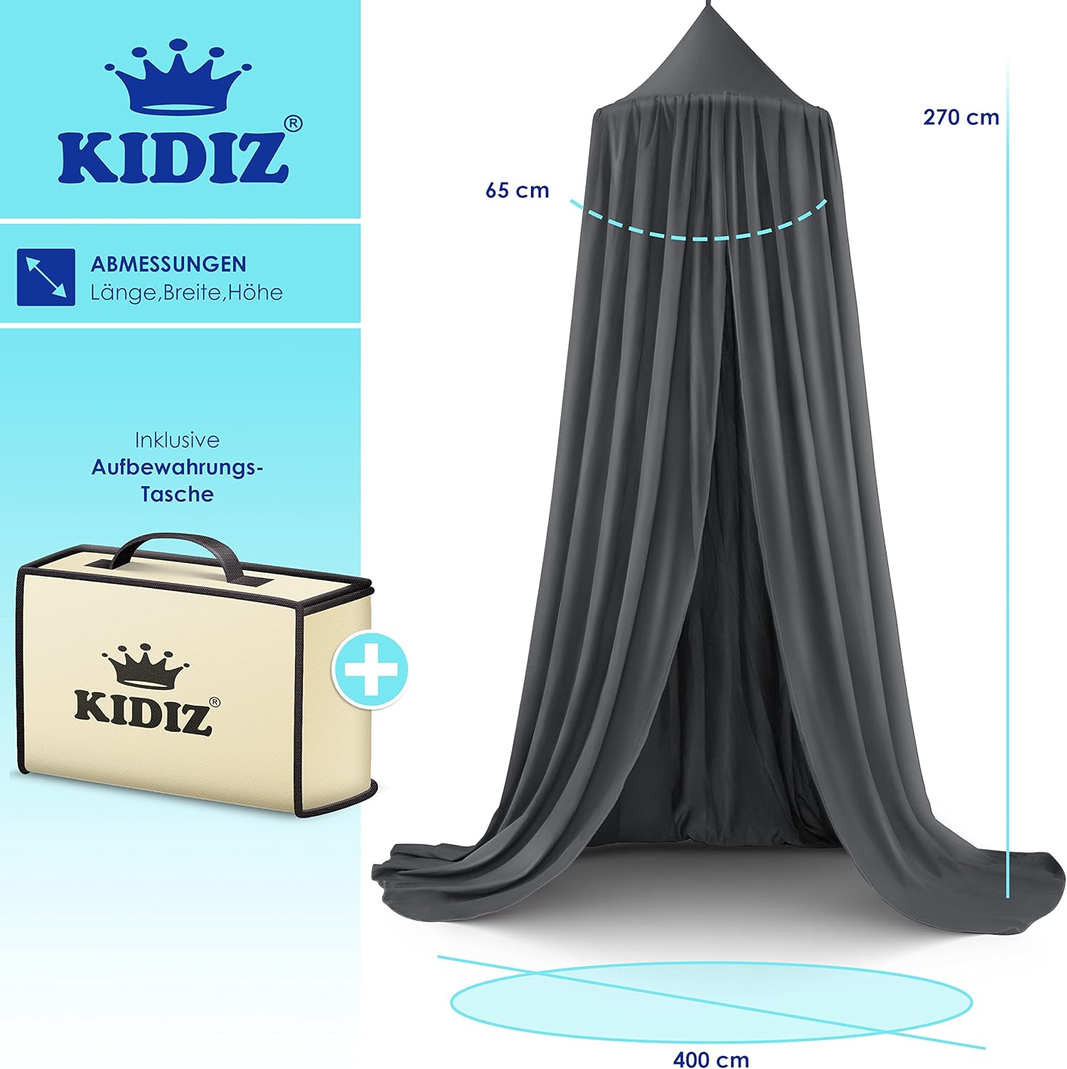 Kidiz® Klamboe kinderkamer - Bedhemel babybed  - 270cm - Antraciet •