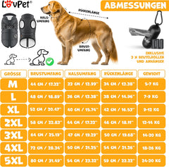 LOVPET Hondenjas, hondenjas met harnas, incl. 45 stuks poepzakken + dispenser, gevoerd wintervest, waterdicht, gevoerd vest met borstriem, reflectoren, D-ring 3XL, antraciet