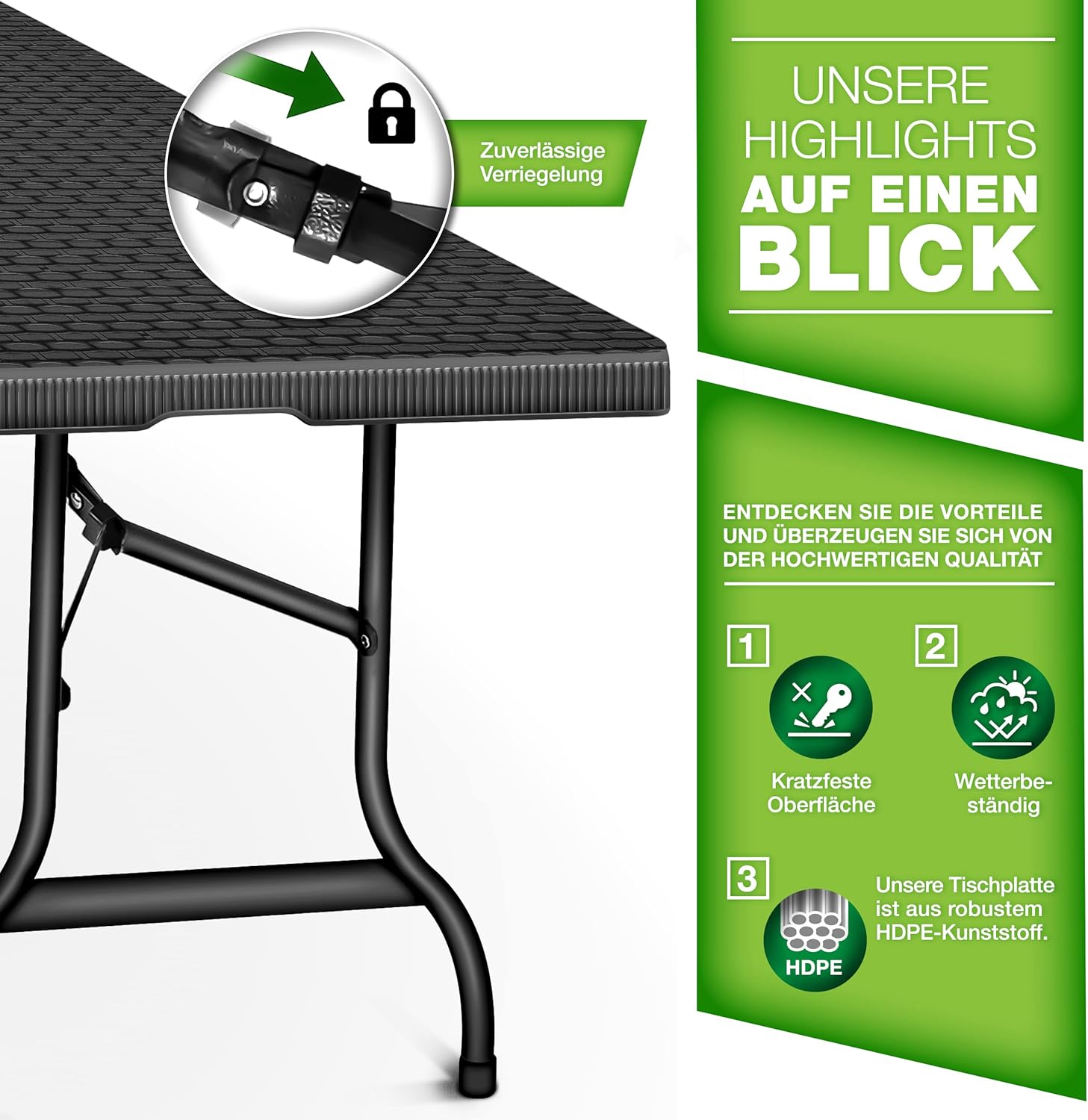 Tillvex® Inklapbare Tafel - Campingtafel - Klaptafel - 180x75cm - Zwart