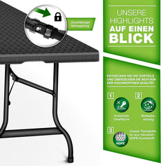 Tillvex® Inklapbare Tafel - Campingtafel - Klaptafel - 180x75cm - Zwart
