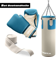 Bokszakset met bokszak, 25 kg, inclusief bokshandschoenen, boksbandages en 5-punts stalen ketting, beige/petrol