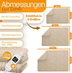 KESSER® Elektrische deken van pluche, 160 x 120 cm, antraciet, TÜV SÜD GS getest, elektrische warmtedeken met timer, automatische uitschakeling, knuffeldeken, deken, 9 temperatuurniveaus, wasbaar tot