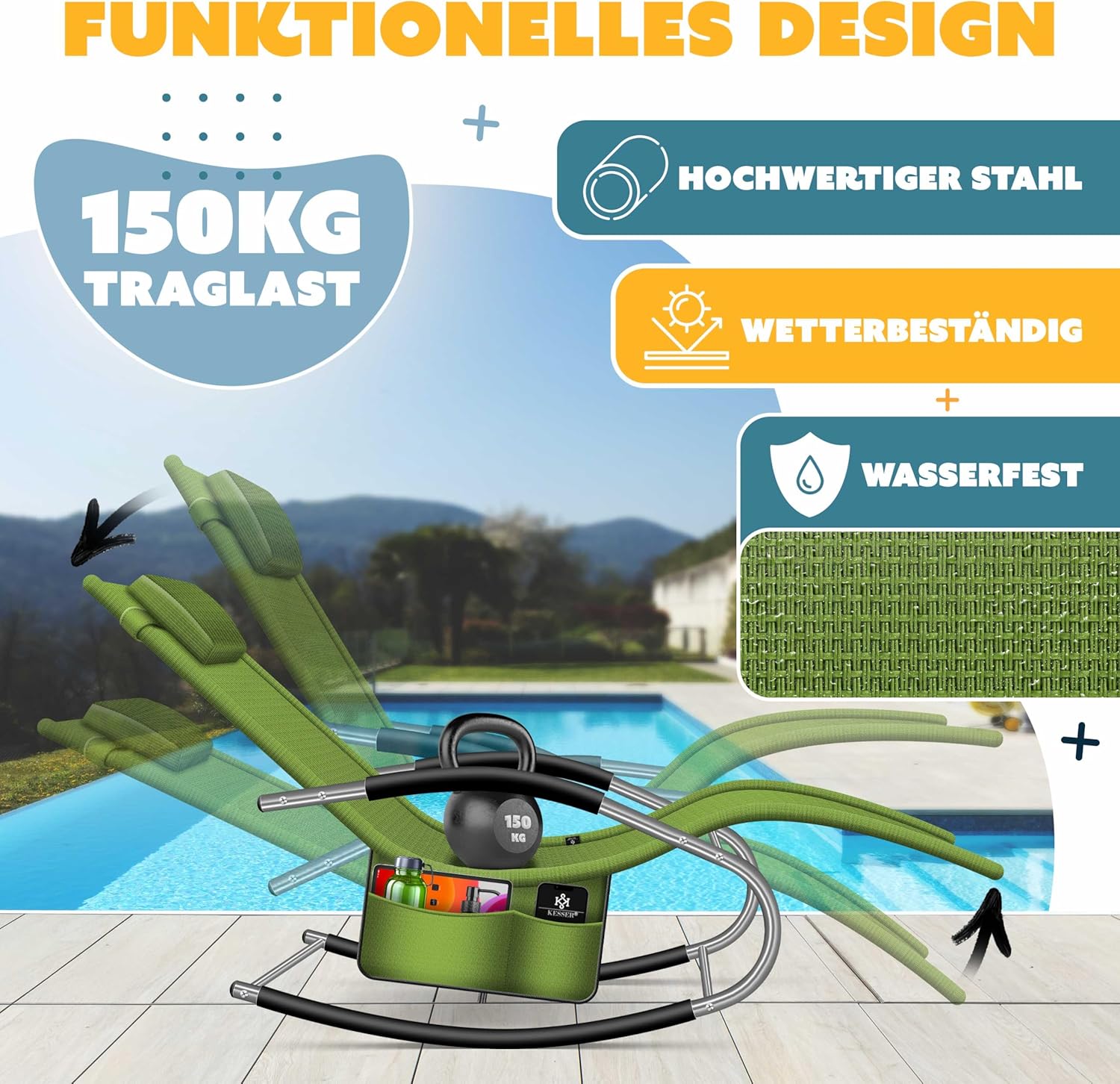 Ligbed - Ligstoel - Zonnebed - Relaxstoel - Khaki - KESSER®