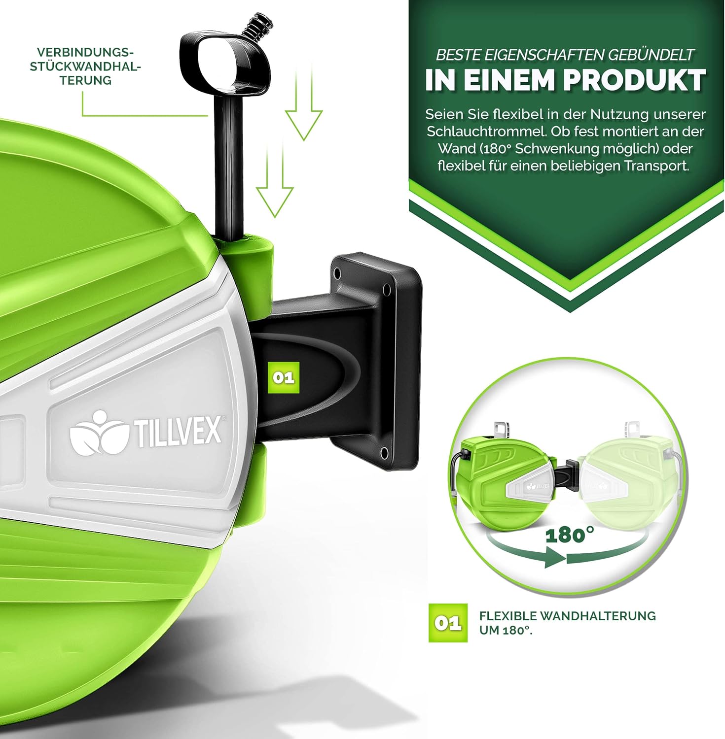 Wandslangenbox - Tuinslanghaspel - Tuinslang met haspel - 15 meter - Groen
