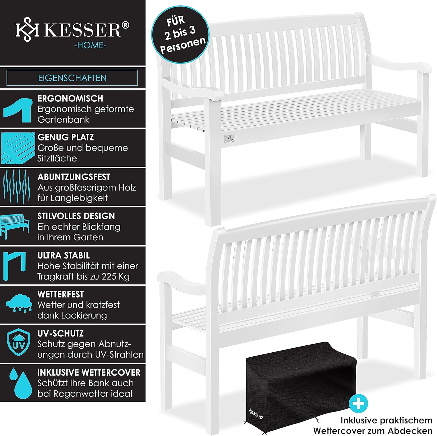 KESSER® Tuinbank weerbestendig - Tweepersoons - Wit