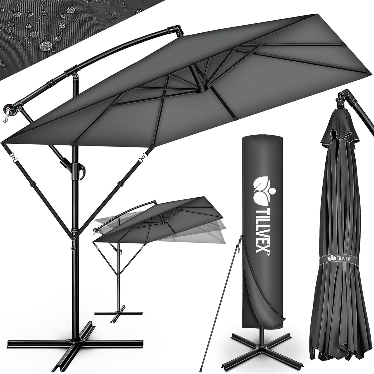 Tillvex® Parasol - Rechthoekig - 235x235cm - Verstelbaar - Antraciet