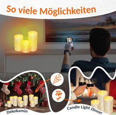 KESSER® Led-kaarsen, 3-delige set, vlamloze kaarsen, timerfunctie, timer, echte waskaars, 10 cm, 12,5 cm, 15 cm hoog, realistisch flikkerend licht, led-vlammen, echte was, decoratie, traditioneel