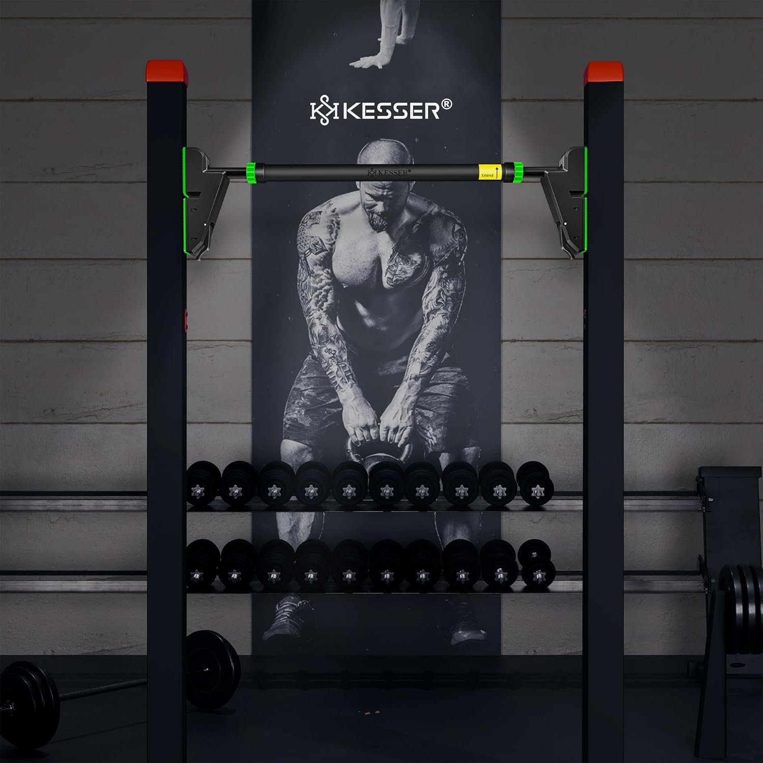 KESSER® Optrekstang - Pull-up bar - Zonder schroeven - 68-106 cm - Groen