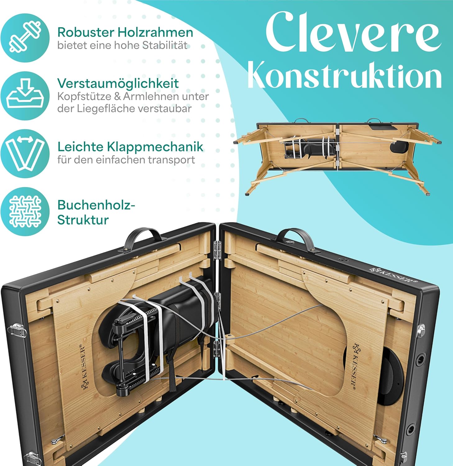 KESSER® Massagetafel inklapbaar - Tot 250kg - Verstelbaar - Zwart