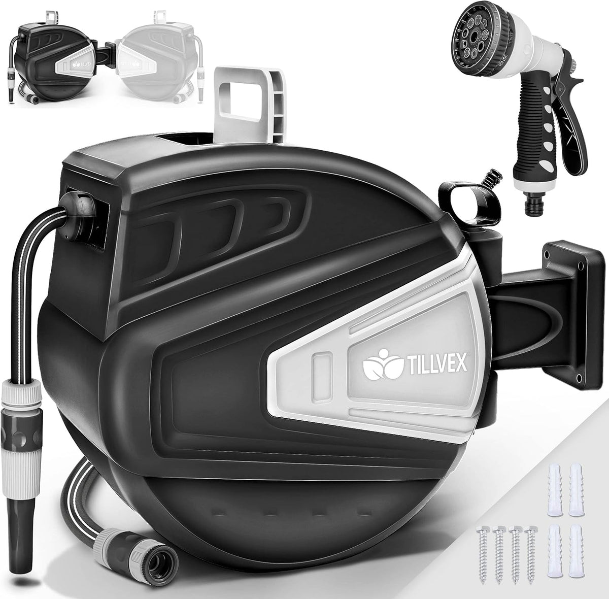 Wandslangenbox - Tuinslanghaspel - Tuinslang met haspel - 20 meter - Zwart