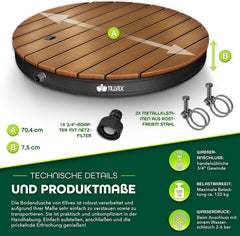 Tillvex® Tuindouche met voetpedaal - Buitendouche - Ø70cm - Antraciet
