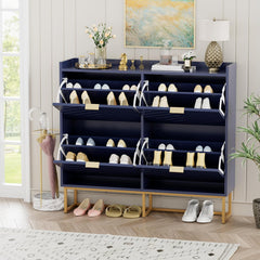 UEV Schoenenkast met 4 kleppen, smal, vrijstaand schoenenrek met kantelbescherming, schoenenkast met verstelbare scheidingswanden, 98,5 x 24 x 103,5 cm, schoenenrek, kast voor hal, entree en woonkamer
