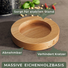 WALDWERK Vijzel met stamper, vijzel op luxe en stabiele eikenhouten basis, vijzel met extra lange stamper van natuurlijk graniet •