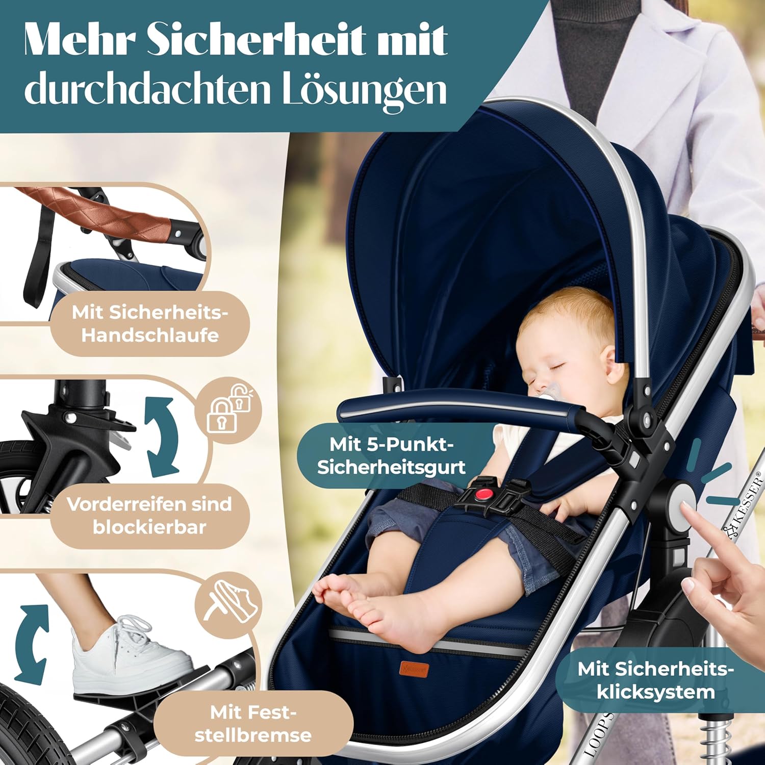 Kinderwagen 3 in 1 - Buggy - Wandelwagen - Kinderbuggy - Blauw - KESSER®