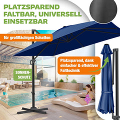 KESSER® Paraplu LED Zonneparaplu XL 300x300cm incl. deksel Windbescherming Draaibaar Kantelbaar Marktparaplu Grote 360° Draaibare Tuinparaplu met Draaibare Zonnekap, Navy Blauw