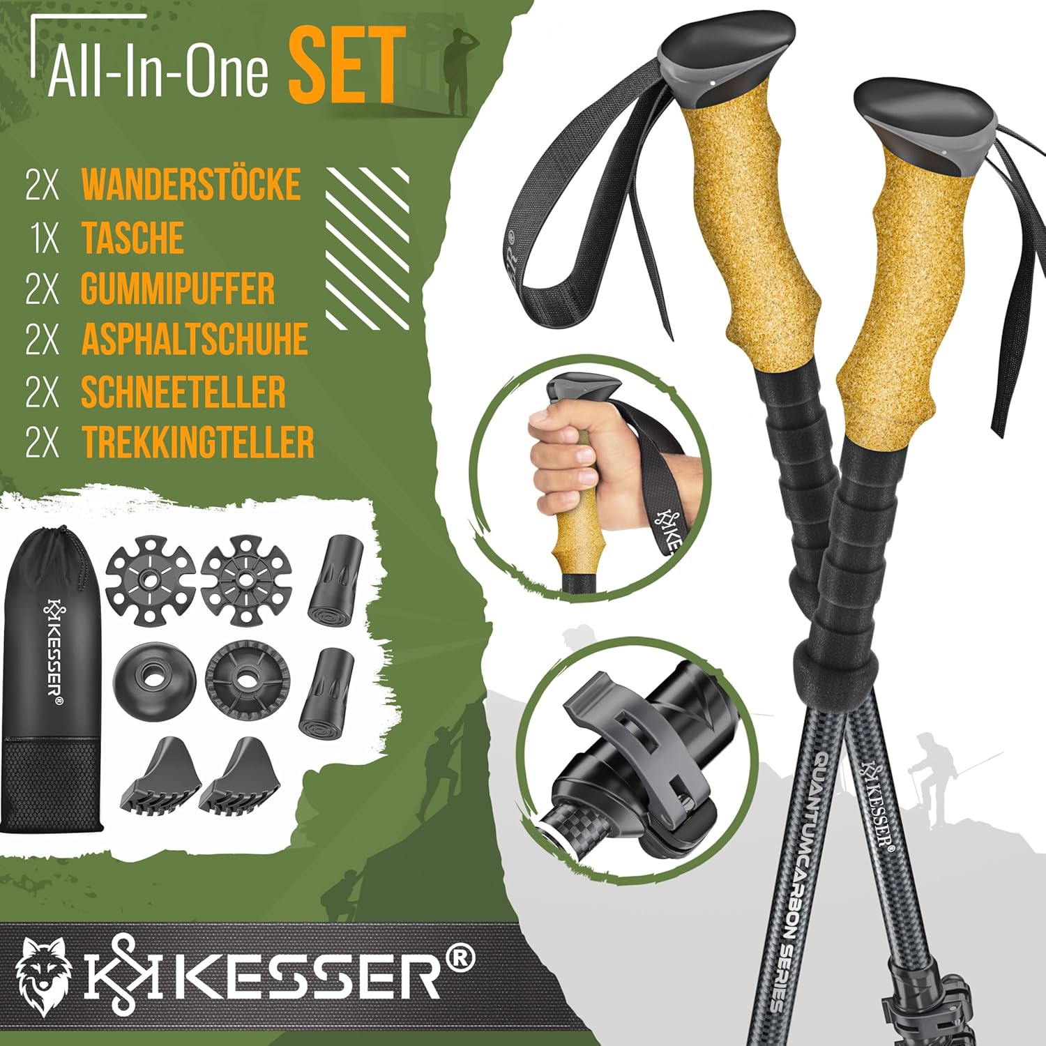 KESSER® Nordic Walking stokken - Wandelstokken - Zwart