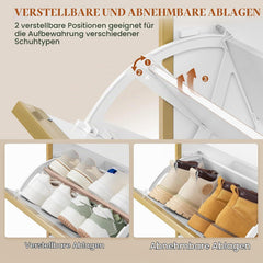 HEXCELEN Schoenenkast met 3 klapdeuren, 80 x 24 x 137,5 cm, wit-goud, met lade, 6 planken, verstelbaar, voor hal, entree, garderobe
