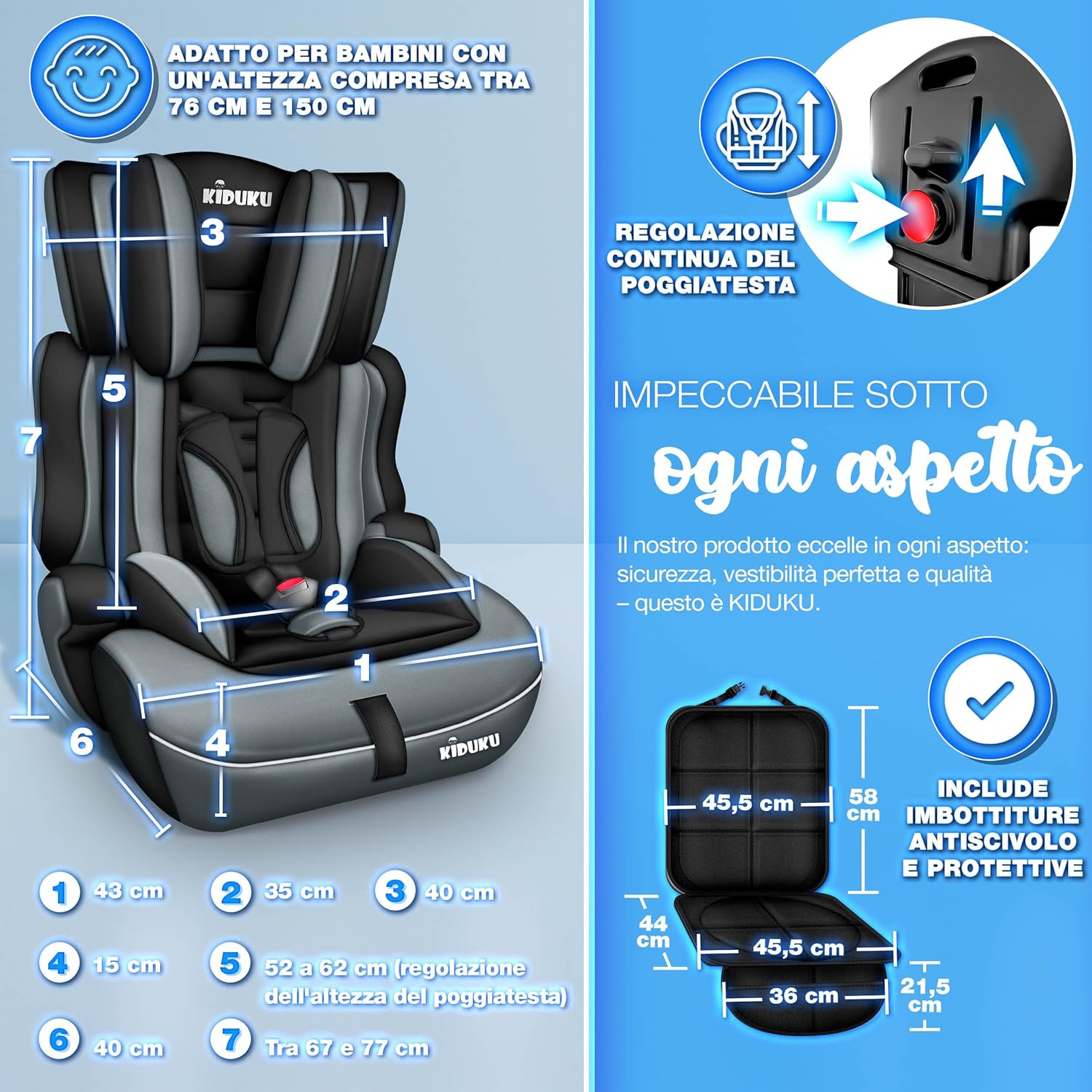 KIDUKU® Autostoeltje - Kinderzitje - Veiligheidsgordel - Grijs