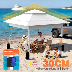 Huracan Paviljoen, 3,6 x 3,6 m, waterdicht, stabiel, winterbestendig, partytent, pop-up vouwpaviljoen, tuin, met muggennet, zijpanelen en zandzakken, in hoogte verstelbaar, tuinpaviljoen, dubbel dak