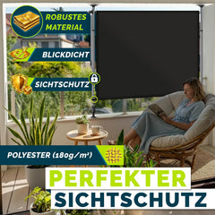 tillvex Klemluifel, verticale luifel met handslinger, zonder boren, inkijkbescherming, uittrekbaar en ondoorzichtig, verticale zonwering, terras, tuin, inkijkbescherming, weerbestendig, zwart, 200X310cm