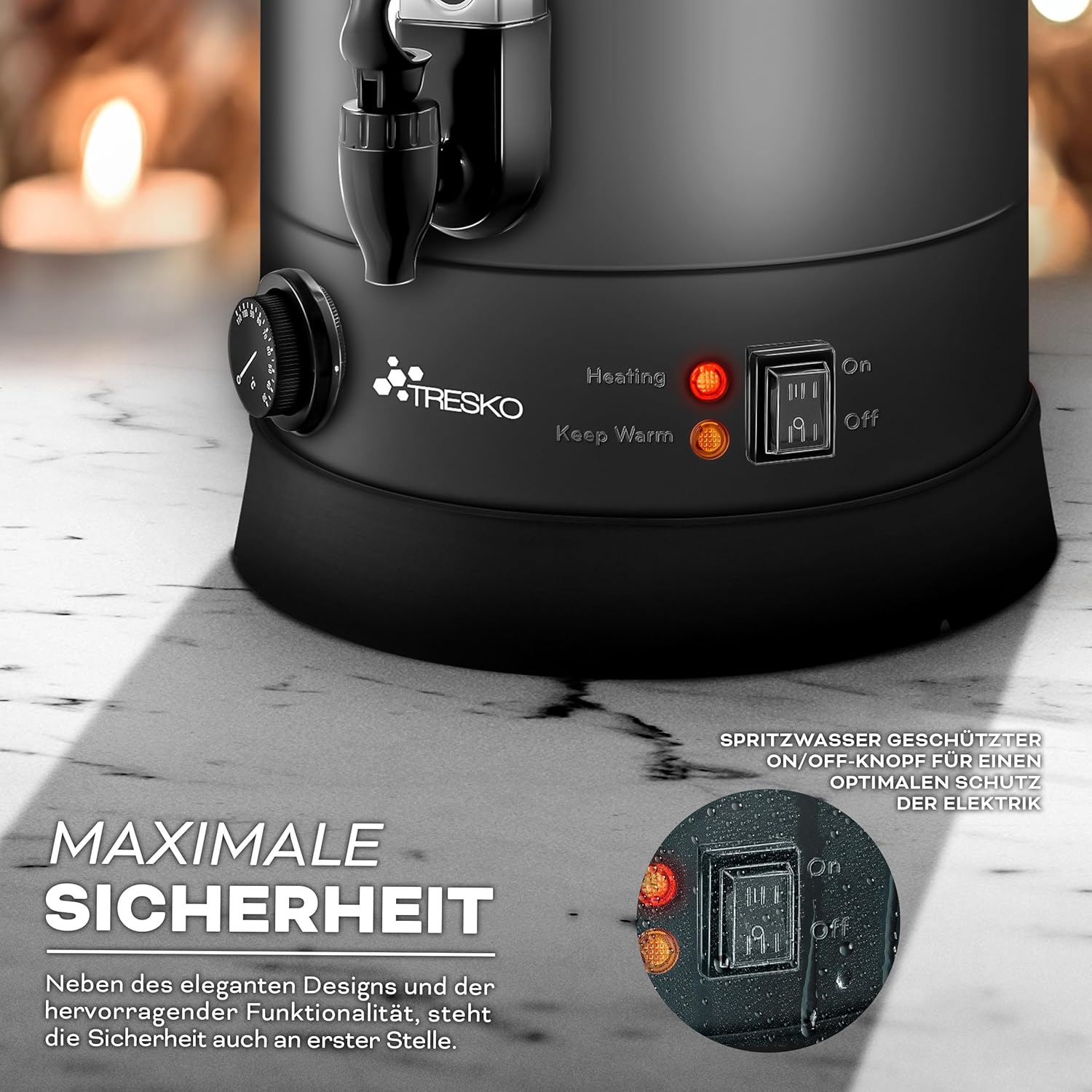 TRESKO® glühweinkoker, 6 l/1500 W, inmaaktoestel van roestvrij staal, glühweinautomaat, warmwaterdispenser, grijs