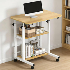 Verdego In hoogte verstelbaar bureau, bijzettafel met wielen, 2 planken, pc-tafel 40 x 60 x 63-90 cm, ruimtebesparend, kleine mobiele computertafel voor thuiskantoor, bank, bed (walnoot)