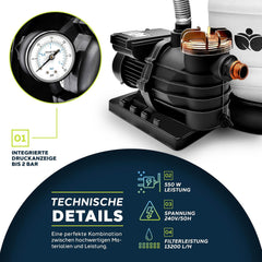 Tillvex® Zandfilter - Zandfilterpomp - 13200L/u - Wit