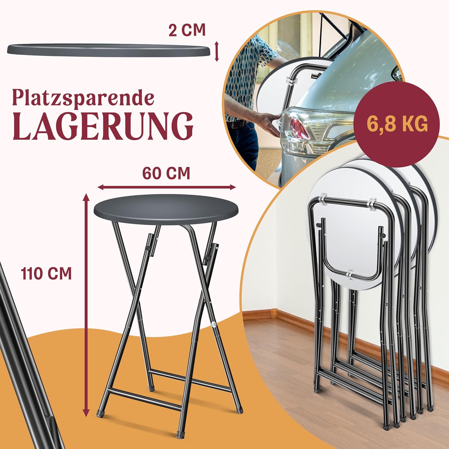 KESSER® Bartafel - Bistrotafel - Klaptafel - 110cm - Antraciet