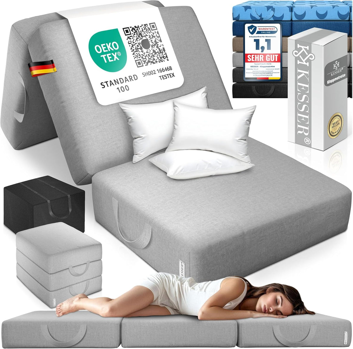 KESSER® Opvouwbaar matras - 75x200cm - Logeerbed - Grijs
